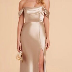 BIRDY GREY MIA CONVERTIBLE DRESS - SHINY SATIN NEUTRAL CHAMPAGNE